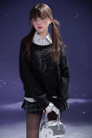 Black Print College Style Top