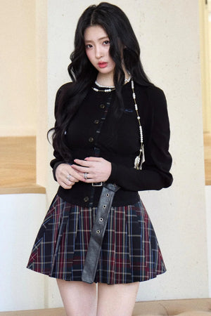 Black Puff Sleeve Shirt With Belt Set-Up