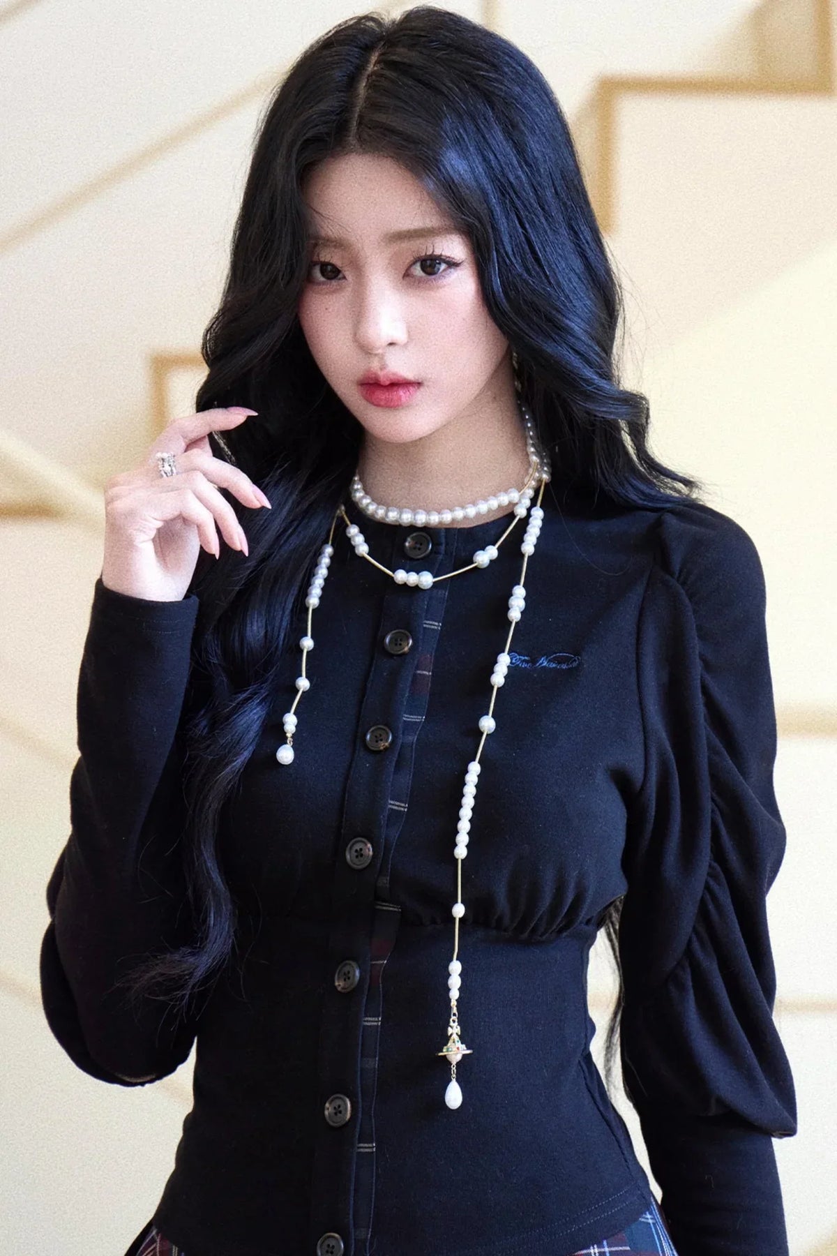 Black Puff Sleeve Shirt With Belt Set-Up