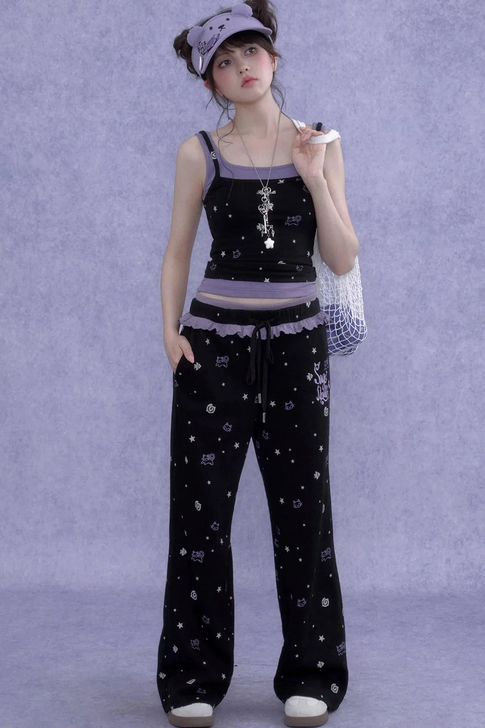 Black Purple Cutout Camisole Set-Up
