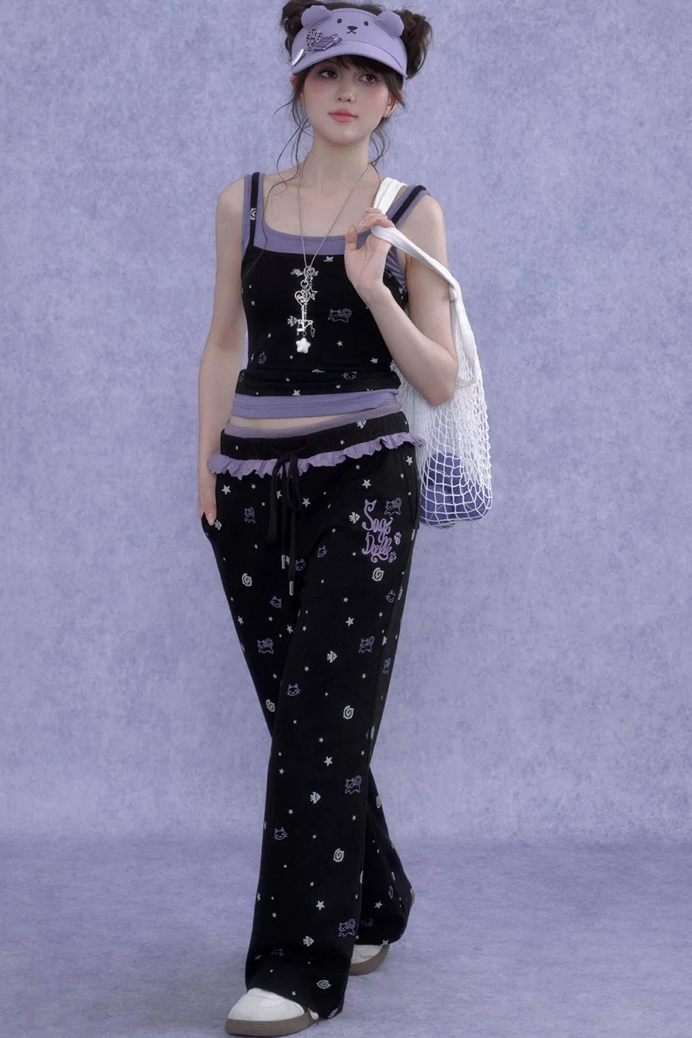 Black Purple Cutout Camisole Set-Up