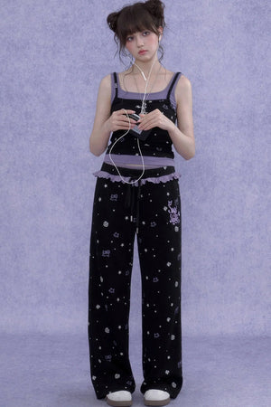 Black Purple Cutout Camisole Set-Up