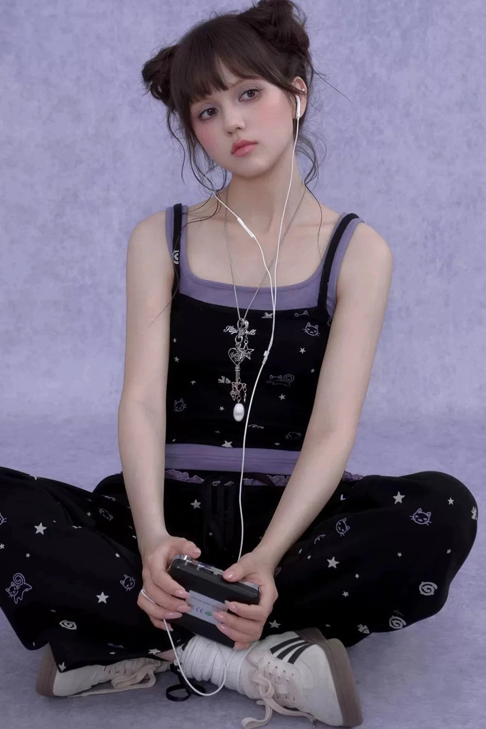 Black Purple Cutout Camisole Set-Up