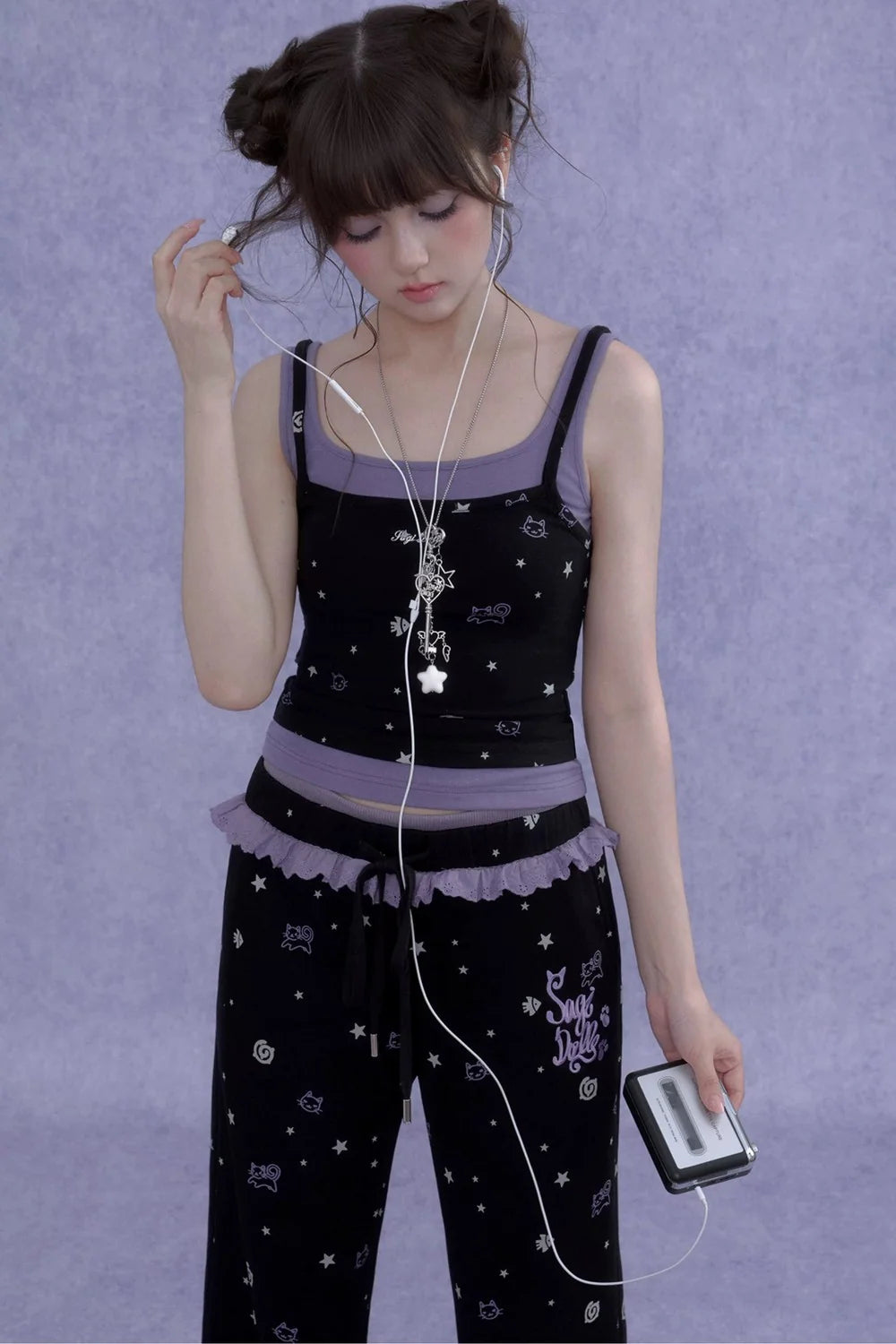 Black Purple Cutout Camisole Set-Up