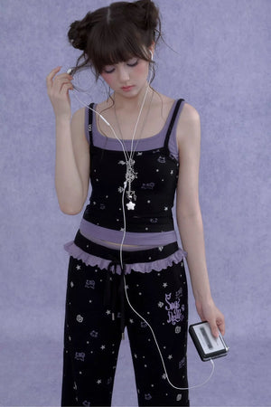 Black Purple Cutout Camisole Set-Up