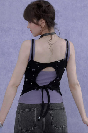 Black Purple Cutout Camisole Set-Up