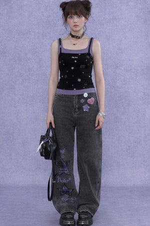 Black Purple Cutout Camisole Set-Up