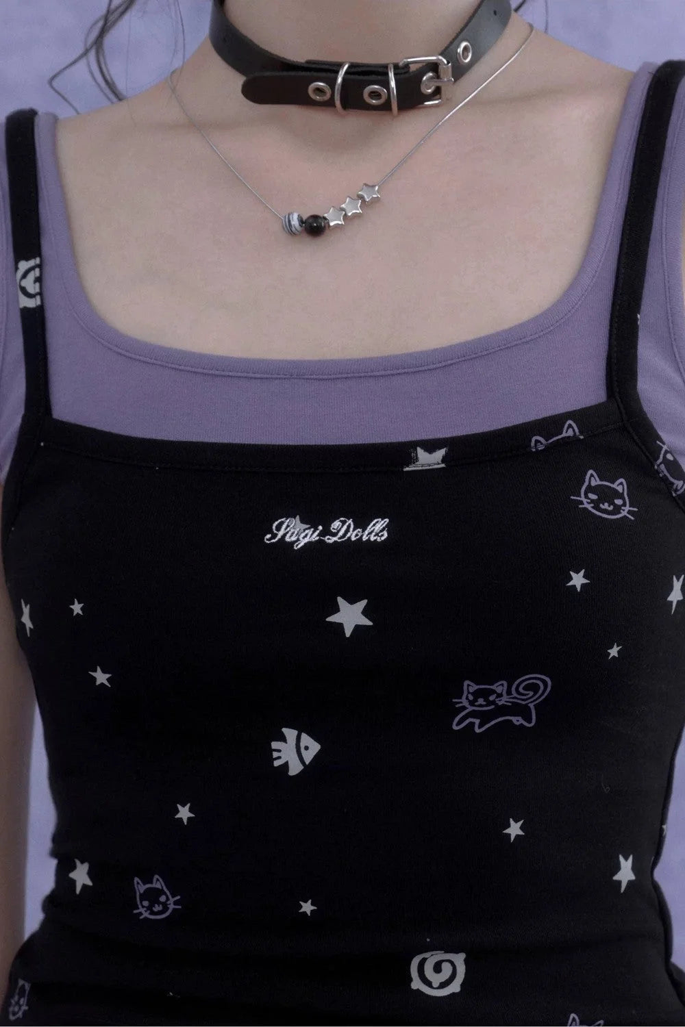 Black Purple Cutout Camisole Set-Up