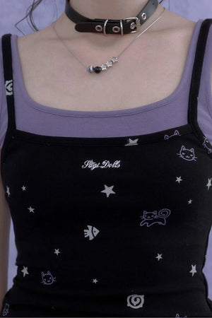 Black Purple Cutout Camisole Set-Up