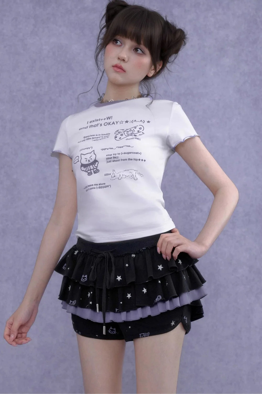 Black Purple Print Cake Skirt Set-Up