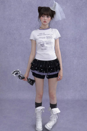 Black Purple Print Cake Skirt Set-Up