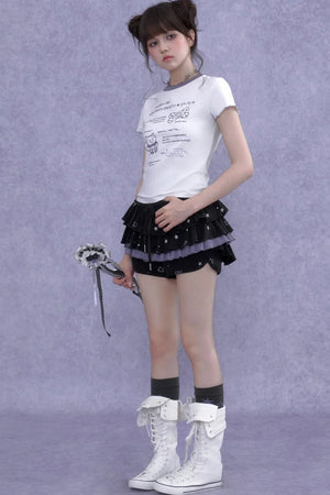 Black Purple Print Cake Skirt Set-Up