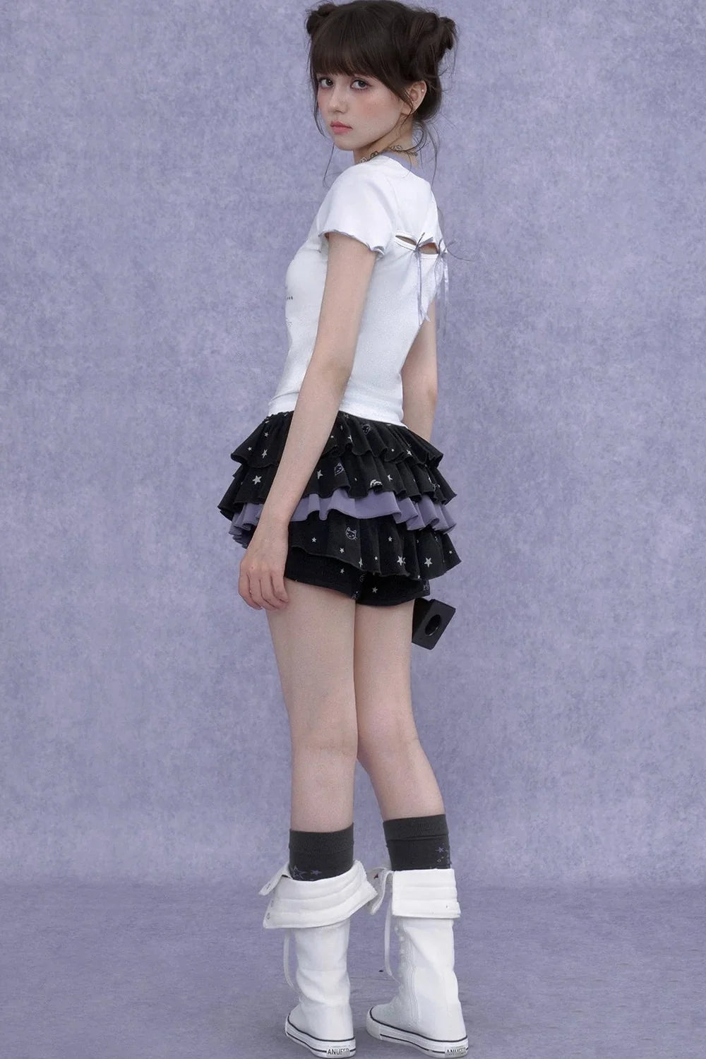 Black Purple Print Cake Skirt Set-Up