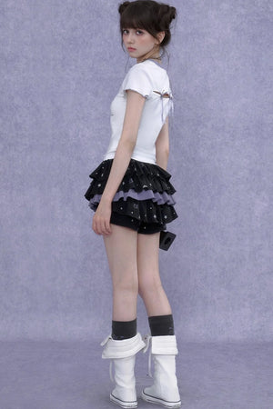 Black Purple Print Cake Skirt Set-Up