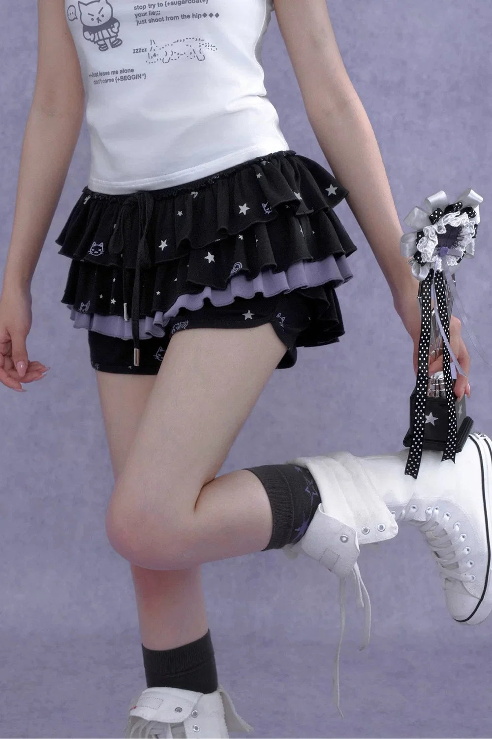 Black Purple Print Cake Skirt Set-Up