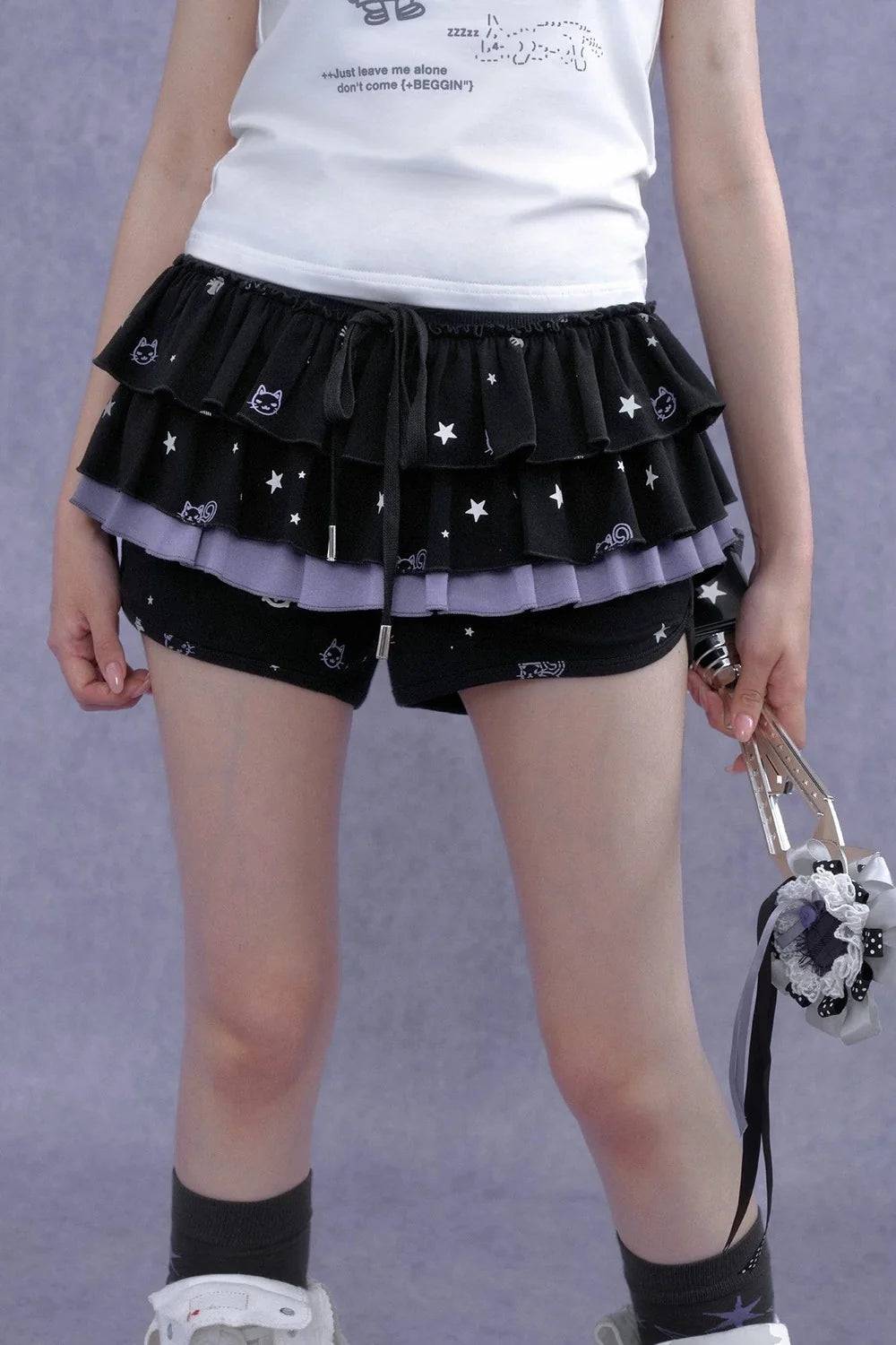 Black Purple Print Cake Skirt Set-Up