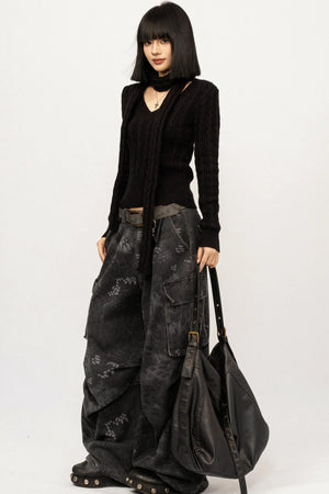 Black Ribbon Knit Top