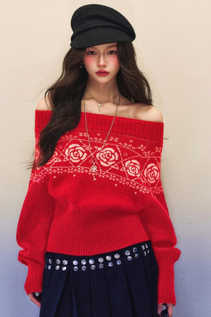 Black Rose Jacquard Sweater