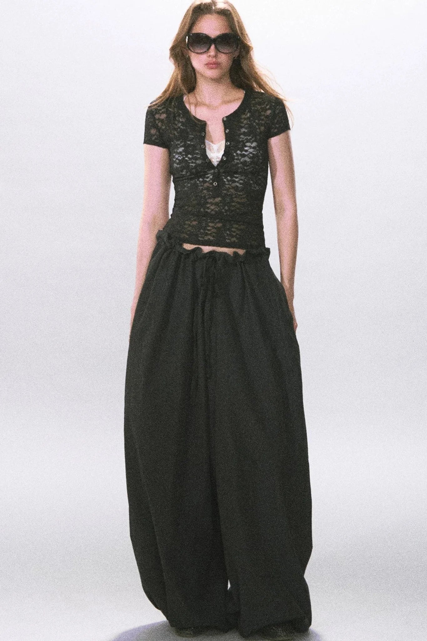 Black Ruched Lantern Pants