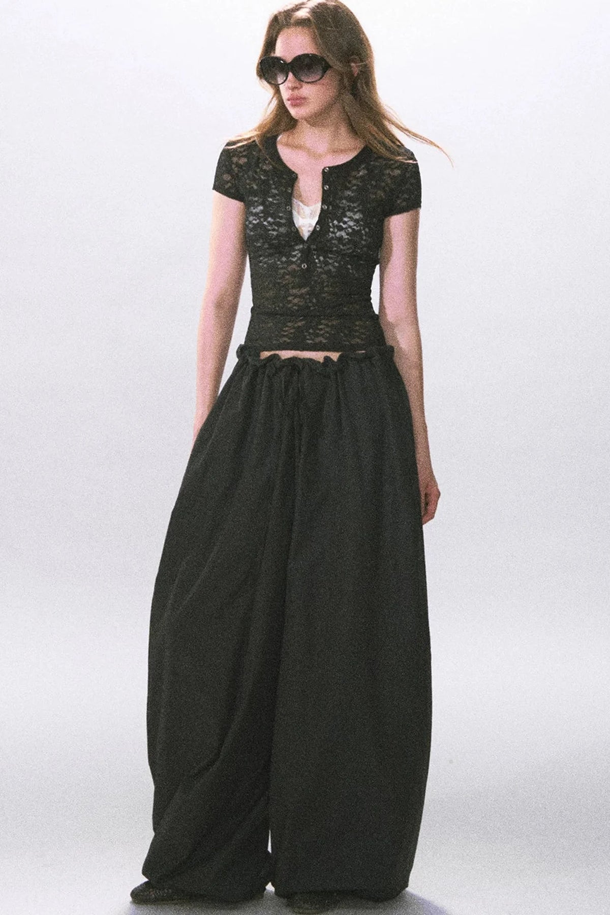 Black Ruched Lantern Pants