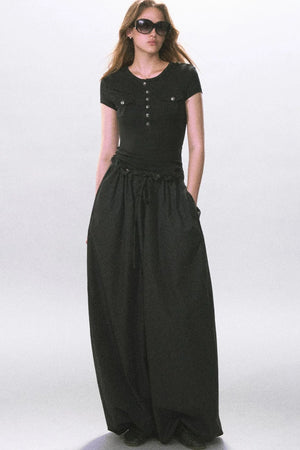 Black Ruched Lantern Pants