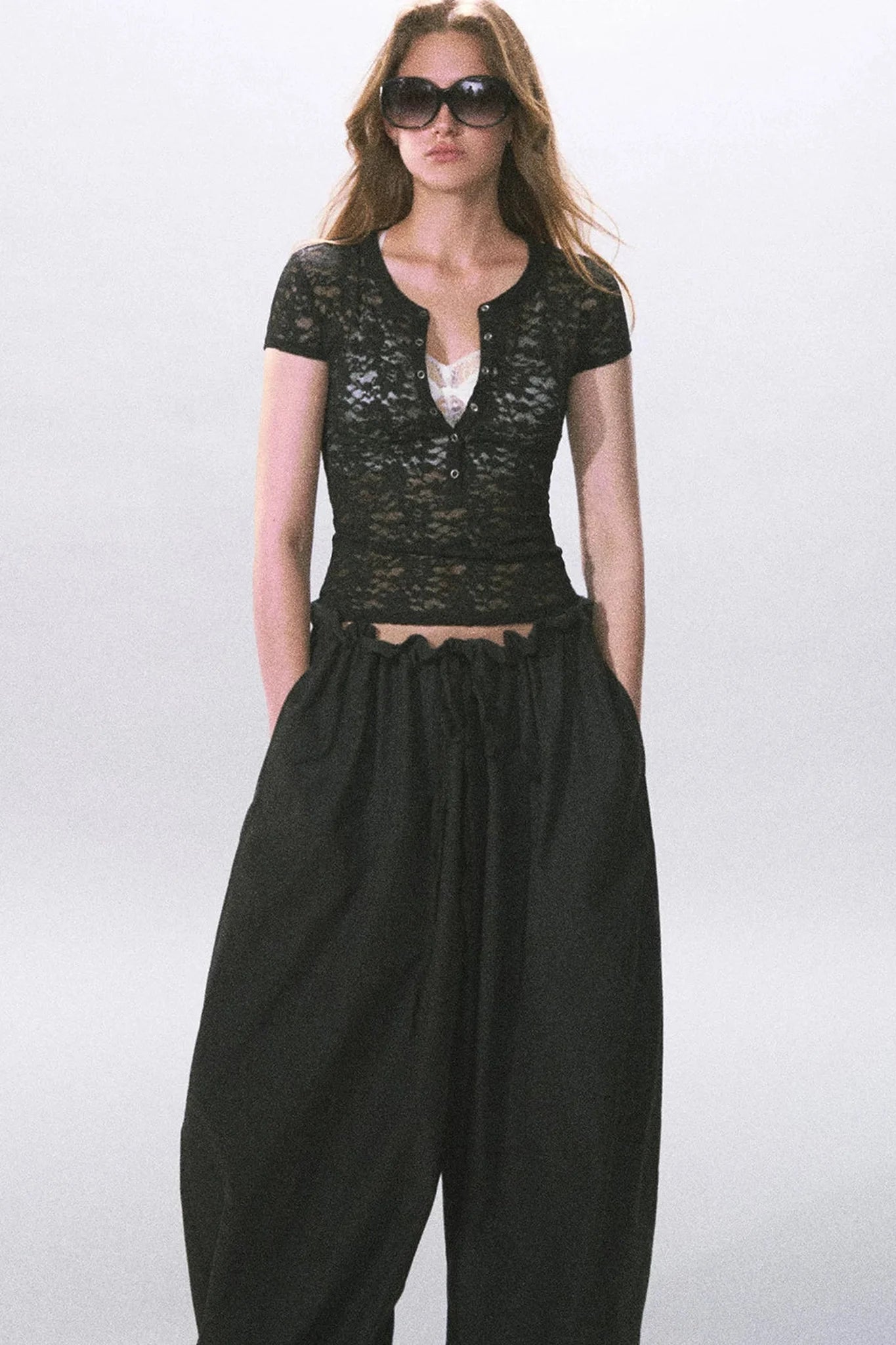 Black Ruched Lantern Pants