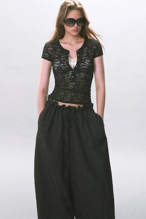 Black Ruched Lantern Pants