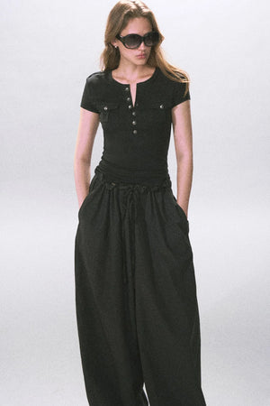 Black Ruched Lantern Pants