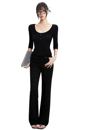 Black Shoulder Knit Top