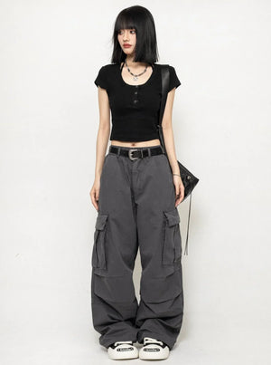 Black Shoulder Slim Short Sleeve T-Shirt