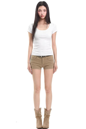 Black Slim-Fit U-Neck Top