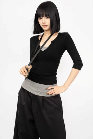 Black Slim Fit V-Neck Blouse