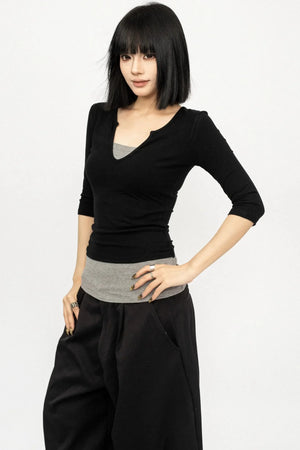 Black Slim Fit V-Neck Blouse