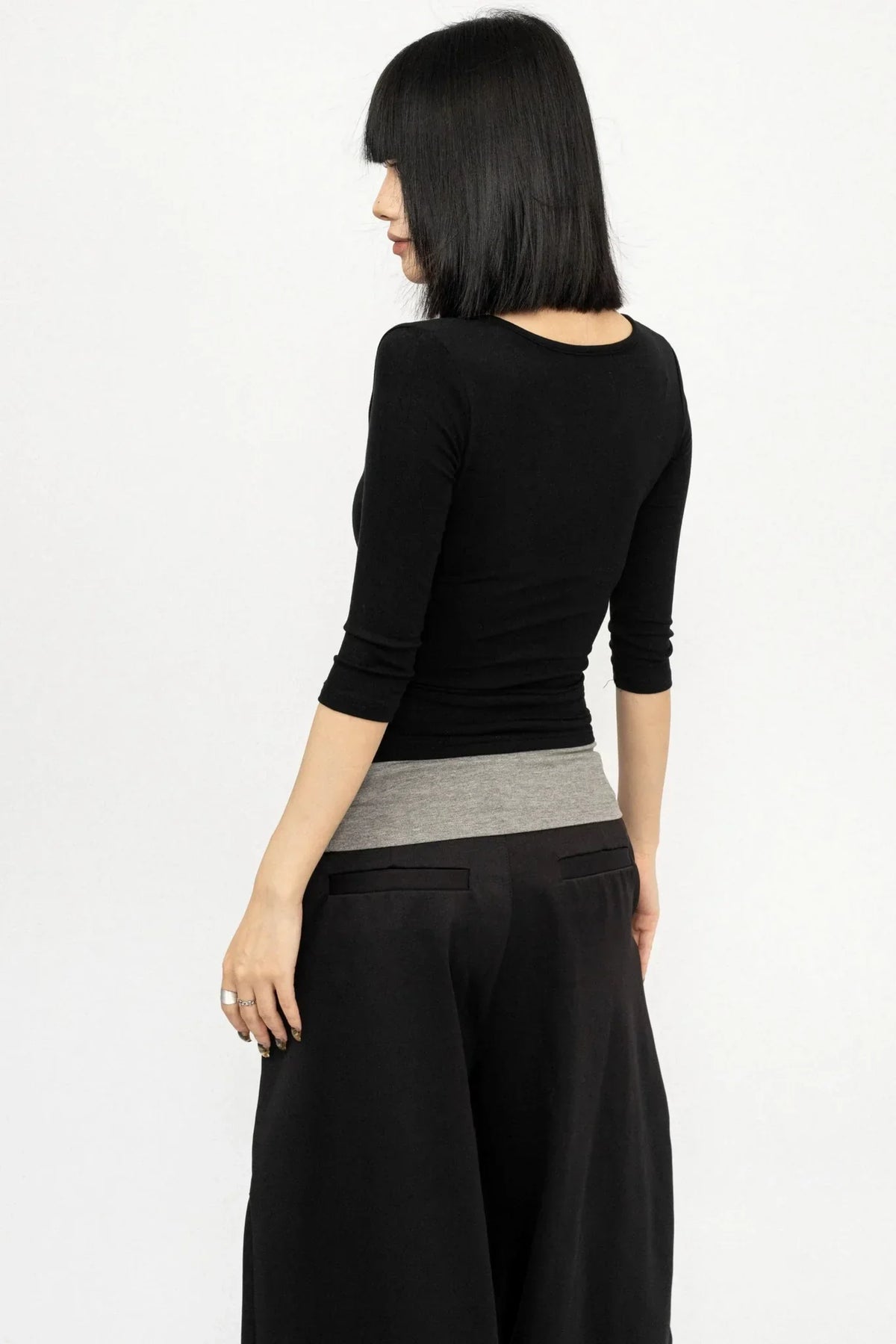 Black Slim Fit V-Neck Blouse