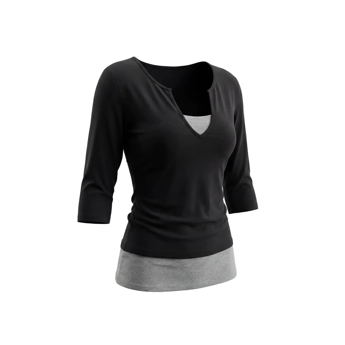 Black Slim Fit V-Neck Blouse