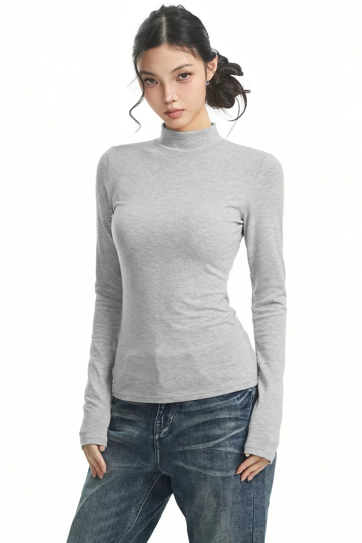 Black Slimming High Collar Top