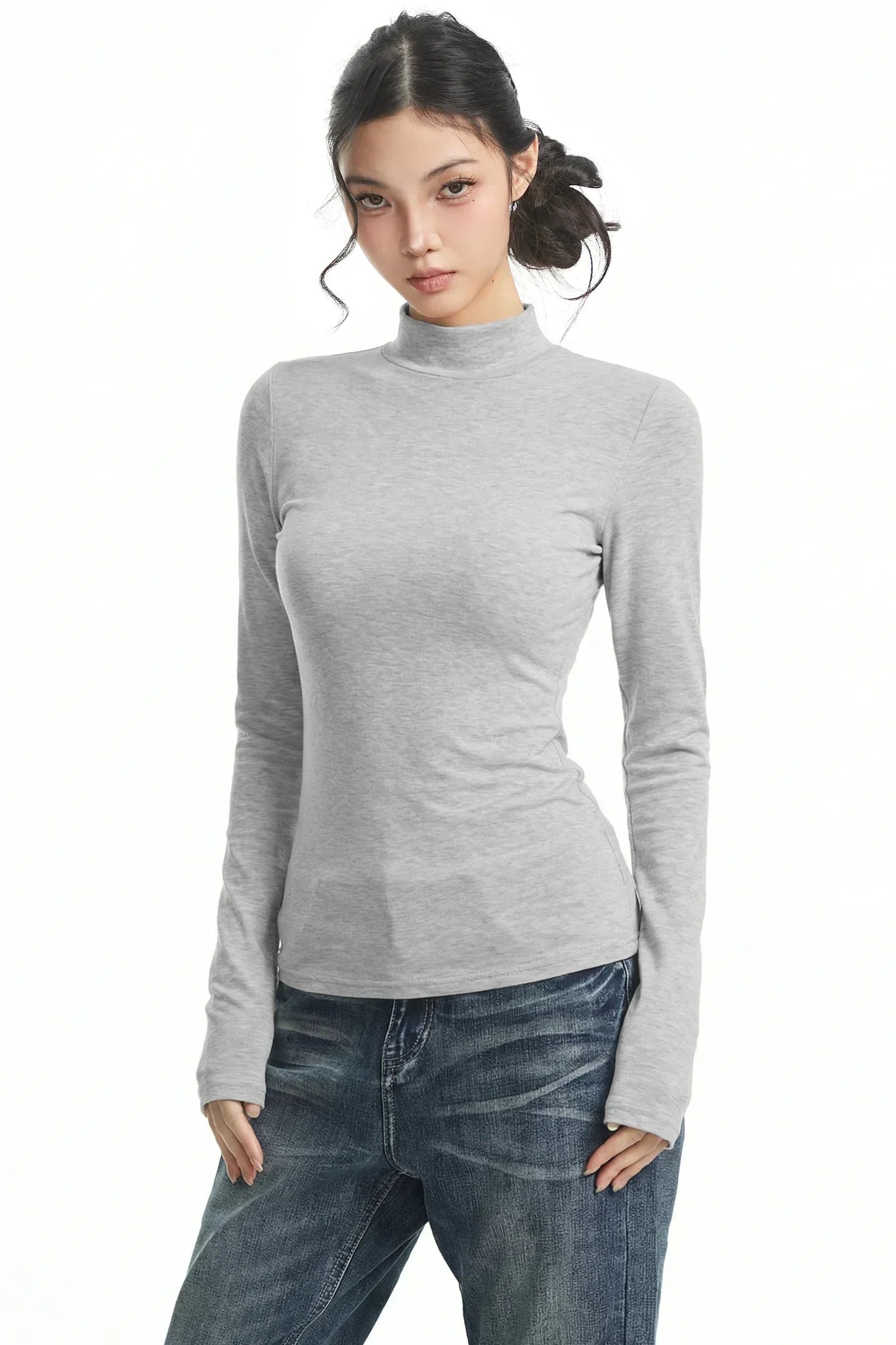 Black Slimming High Collar Top
