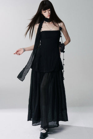 Black Spaghetti Strap Backless Maxi Dress
