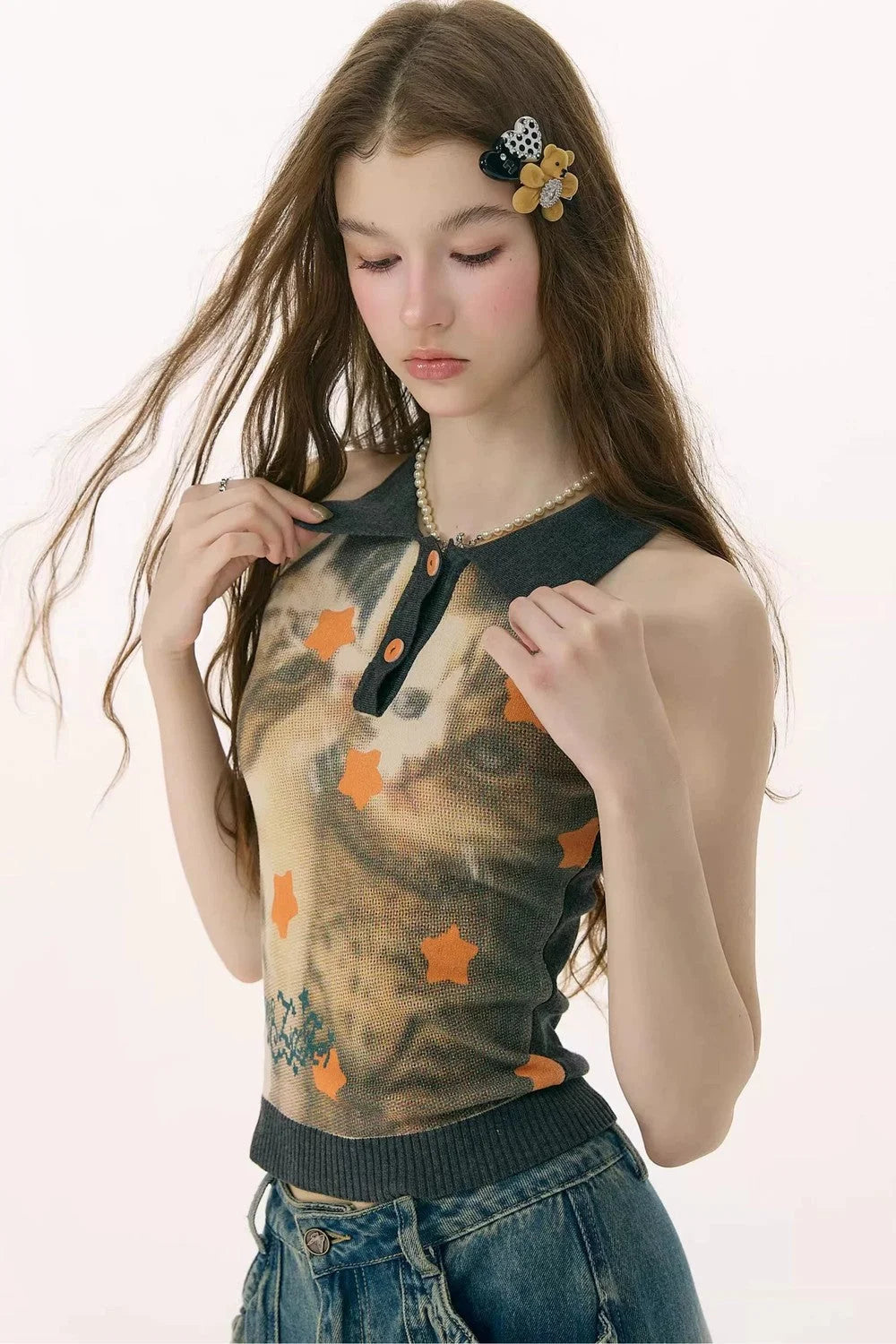 Black Star Cat Polo Knit Vest