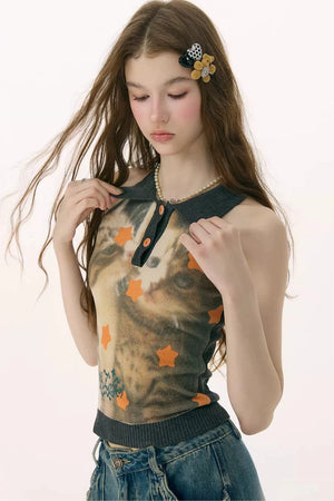 Black Star Cat Polo Knit Vest