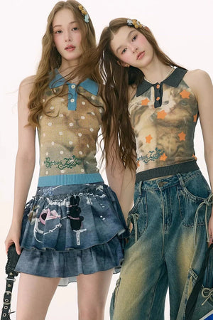 Black Star Cat Polo Knit Vest