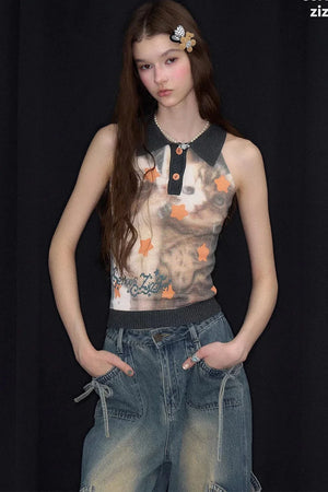 Black Star Cat Polo Knit Vest
