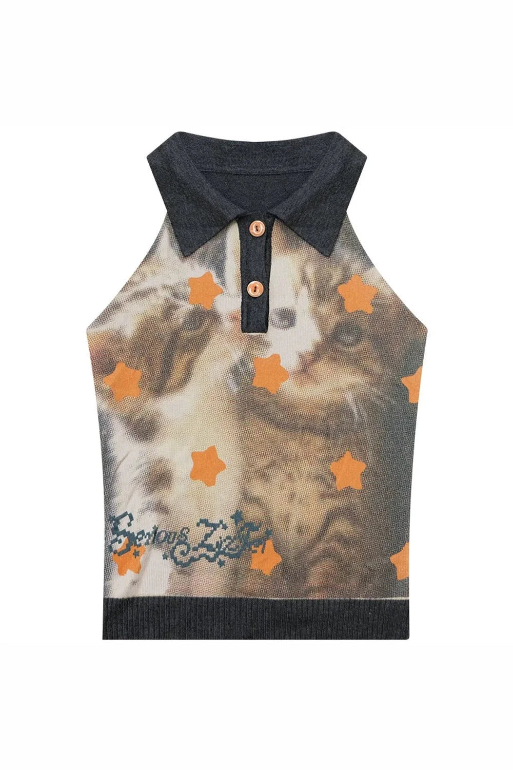 Black Star Cat Polo Knit Vest