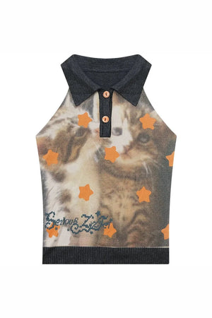Black Star Cat Polo Knit Vest