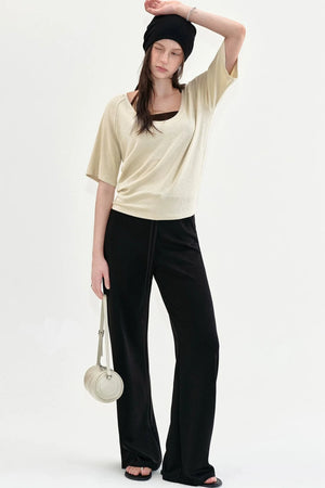 Black Straight-Leg Flared Pants