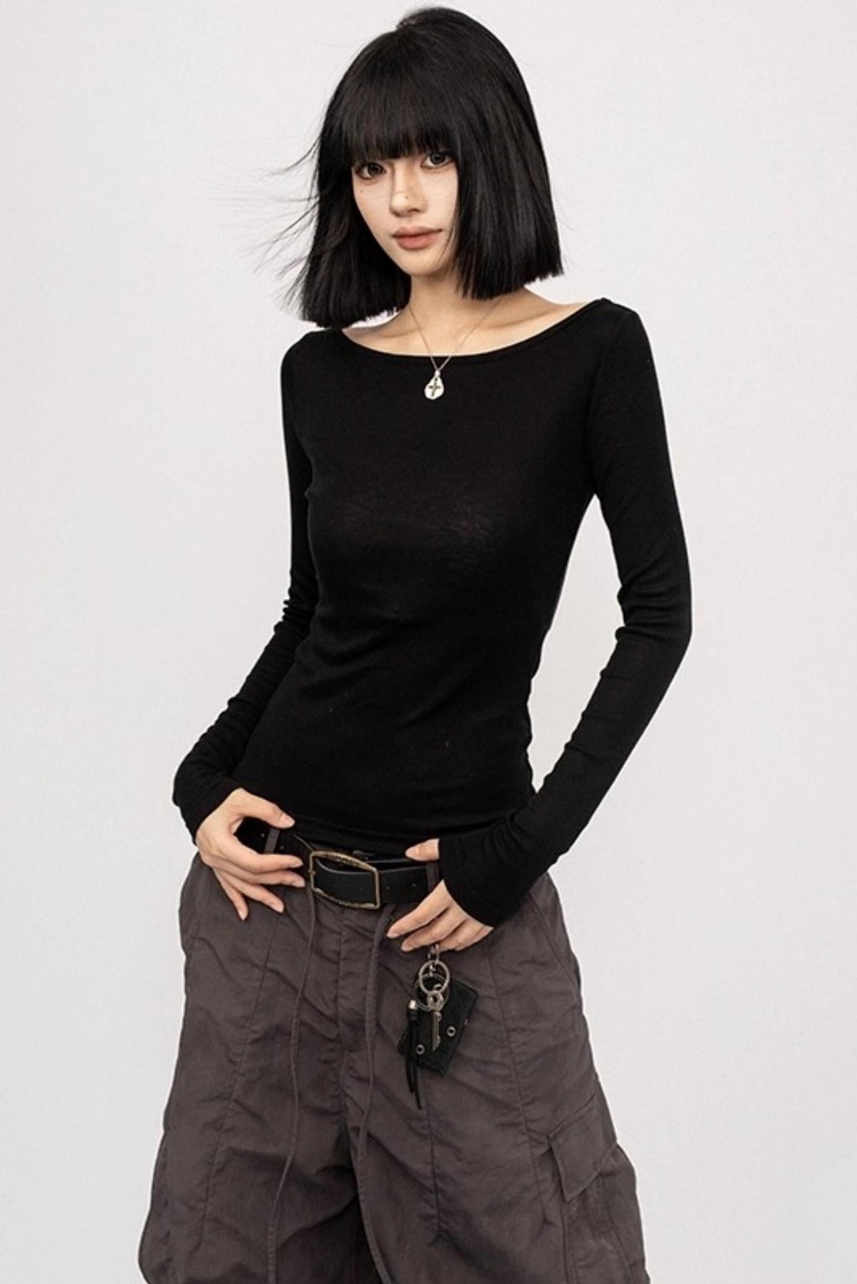 Black Straight Shoulder Top