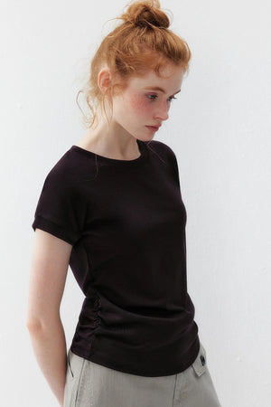 Black Stretchy Lyocell Round Neck T-Shirt