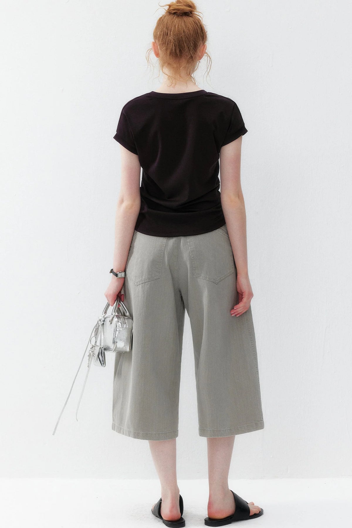 Black Stretchy Lyocell Round Neck T-Shirt