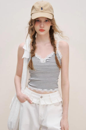 Black Stripe Lace Camisole