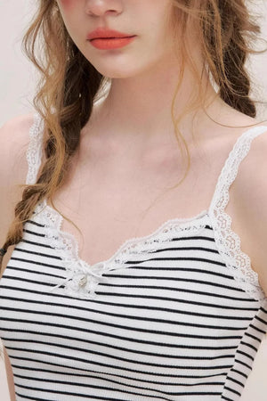 Black Stripe Lace Camisole